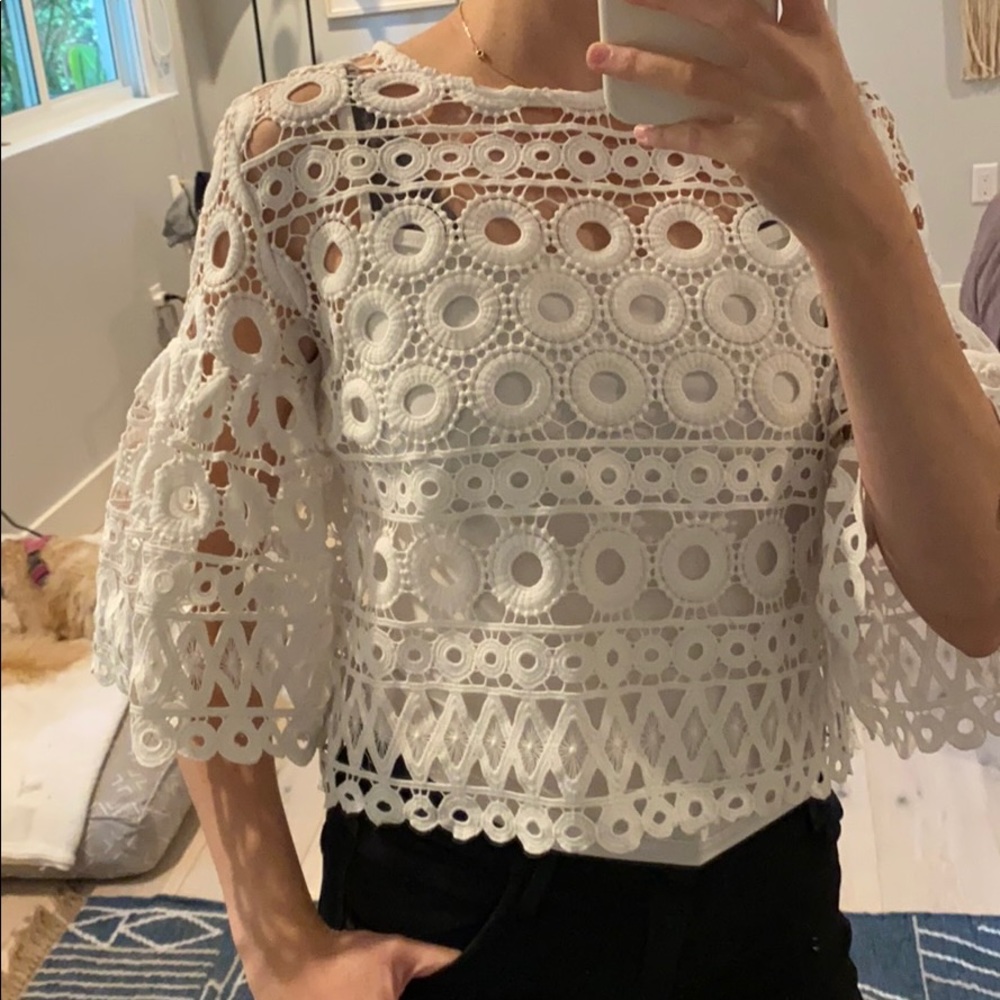 White knit flare top